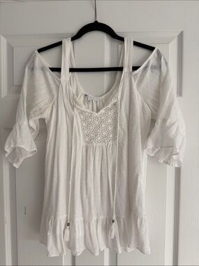 DR2 White Boho Lace Peasant Top Size S